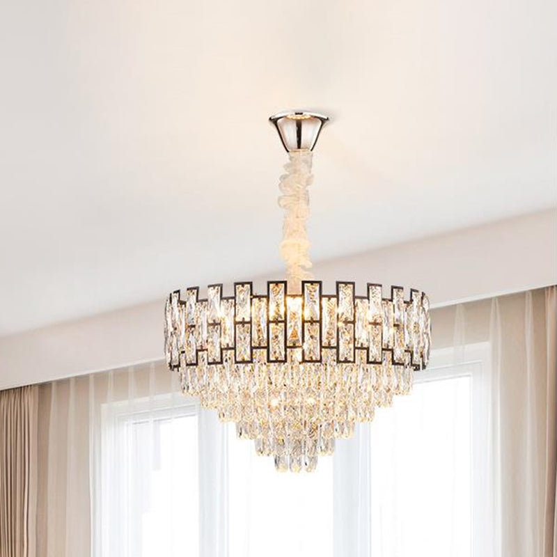 16"/19.5" Wide Nickel Tapered Ceiling Chandelier Modern 6/10 Heads Crystal Block Hanging Ceiling Light Clearhalo 'Ceiling Lights' 'Chandeliers' 'Modern Chandeliers' 'Modern' Lighting' 278320