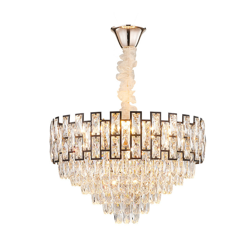 16"/19.5" Wide Nickel Tapered Ceiling Chandelier Modern 6/10 Heads Crystal Block Hanging Ceiling Light Clearhalo 'Ceiling Lights' 'Chandeliers' 'Modern Chandeliers' 'Modern' Lighting' 278322