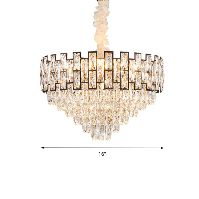 16"/19.5" Wide Nickel Tapered Ceiling Chandelier Modern 6/10 Heads Crystal Block Hanging Ceiling Light Clearhalo 'Ceiling Lights' 'Chandeliers' 'Modern Chandeliers' 'Modern' Lighting' 278323