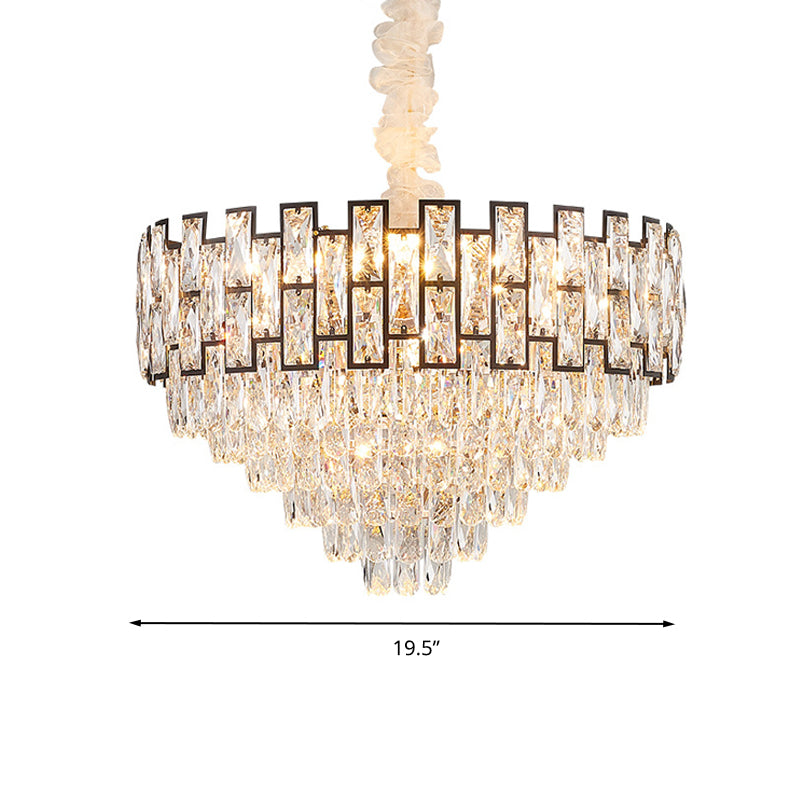 16"/19.5" Wide Nickel Tapered Ceiling Chandelier Modern 6/10 Heads Crystal Block Hanging Ceiling Light Clearhalo 'Ceiling Lights' 'Chandeliers' 'Modern Chandeliers' 'Modern' Lighting' 278324