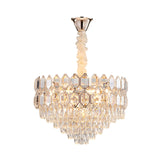 Conical Pendant Lighting Modernism K9 Crystal 6/8 Lights Champagne Chandelier Light Fixture, 16"/19.5" Wide Clearhalo 'Ceiling Lights' 'Chandeliers' 'Modern Chandeliers' 'Modern' Lighting' 278330