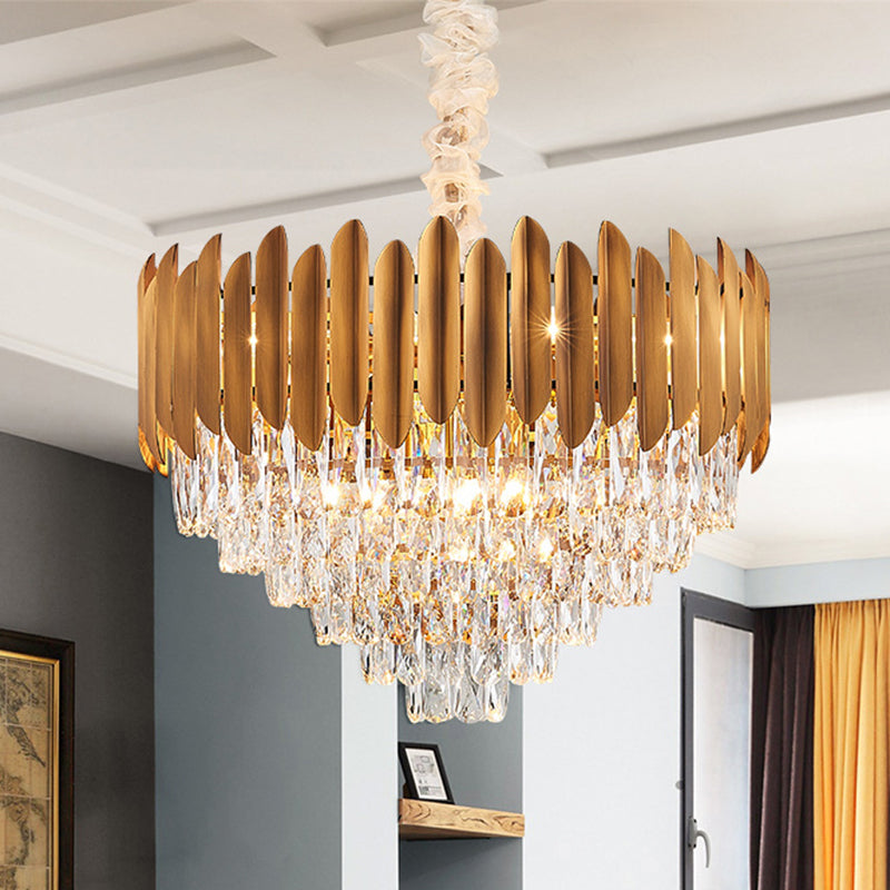 Faceted Crystal Cone Chandelier Pendant Light Postmodern 6/10 Heads 16"/19.5" Wide Brass Hanging Light Fixture Clearhalo 'Ceiling Lights' 'Chandeliers' 'Modern Chandeliers' 'Modern' Lighting' 278335