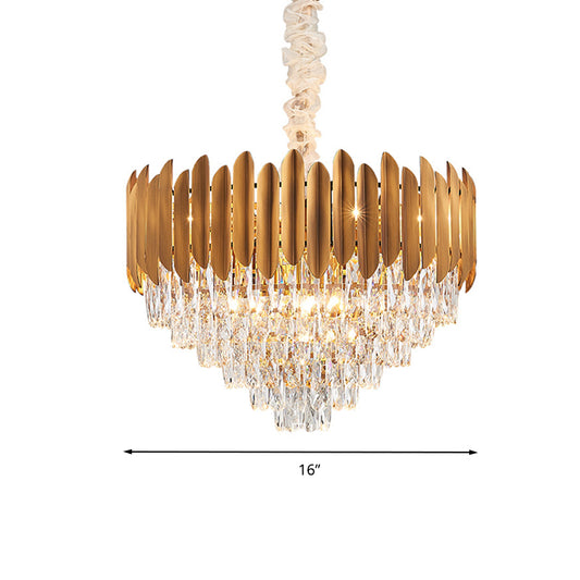 Faceted Crystal Cone Chandelier Pendant Light Postmodern 6/10 Heads 16"/19.5" Wide Brass Hanging Light Fixture Clearhalo 'Ceiling Lights' 'Chandeliers' 'Modern Chandeliers' 'Modern' Lighting' 278339