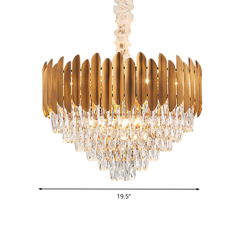 Faceted Crystal Cone Chandelier Pendant Light Postmodern 6/10 Heads 16"/19.5" Wide Brass Hanging Light Fixture Clearhalo 'Ceiling Lights' 'Chandeliers' 'Modern Chandeliers' 'Modern' Lighting' 278340