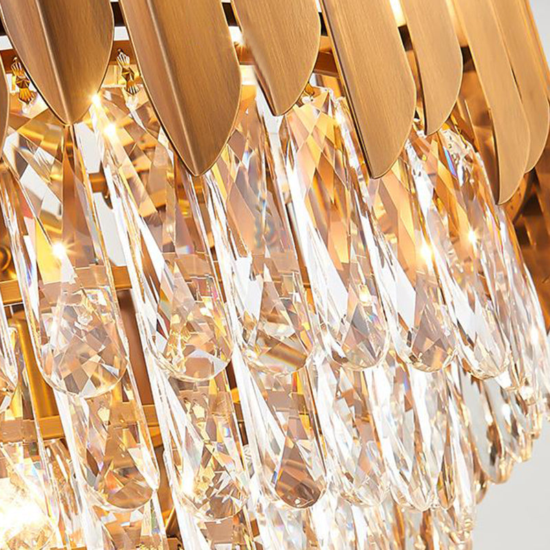 Faceted Crystal Cone Chandelier Pendant Light Postmodern 6/10 Heads 16"/19.5" Wide Brass Hanging Light Fixture Clearhalo 'Ceiling Lights' 'Chandeliers' 'Modern Chandeliers' 'Modern' Lighting' 278341