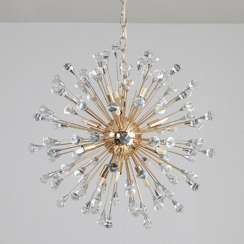 Gold Sputnik Chandelier Pendant Light Postmodern 12 Crystal Beaded Hanging Light Clearhalo 'Ceiling Lights' 'Chandeliers' 'Modern Chandeliers' 'Modern' Lighting' 278343