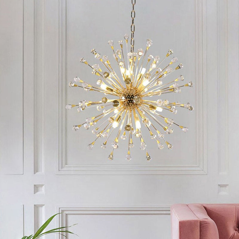 Gold Sputnik Chandelier Pendant Light Postmodern 12 Crystal Beaded Hanging Light Clearhalo 'Ceiling Lights' 'Chandeliers' 'Modern Chandeliers' 'Modern' Lighting' 278344