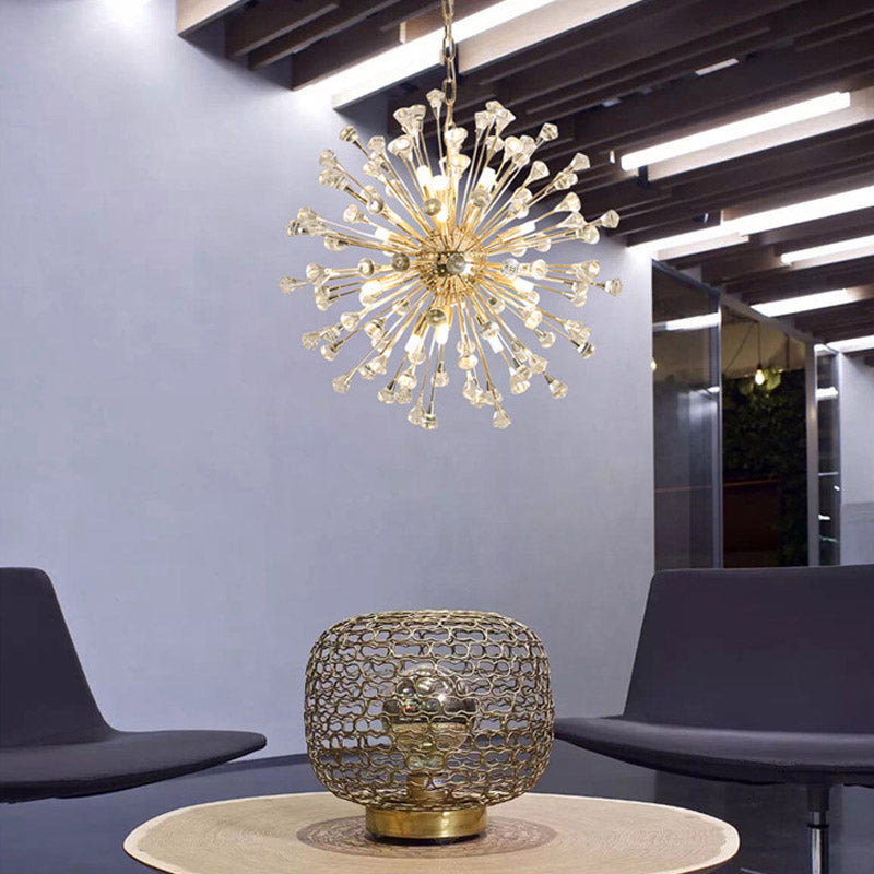 Gold Sputnik Chandelier Pendant Light Postmodern 12 Crystal Beaded Hanging Light Clearhalo 'Ceiling Lights' 'Chandeliers' 'Modern Chandeliers' 'Modern' Lighting' 278345