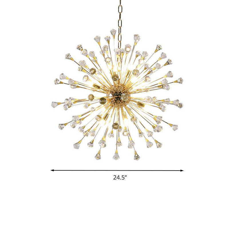 Gold Sputnik Chandelier Pendant Light Postmodern 12 Crystal Beaded Hanging Light Clearhalo 'Ceiling Lights' 'Chandeliers' 'Modern Chandeliers' 'Modern' Lighting' 278347