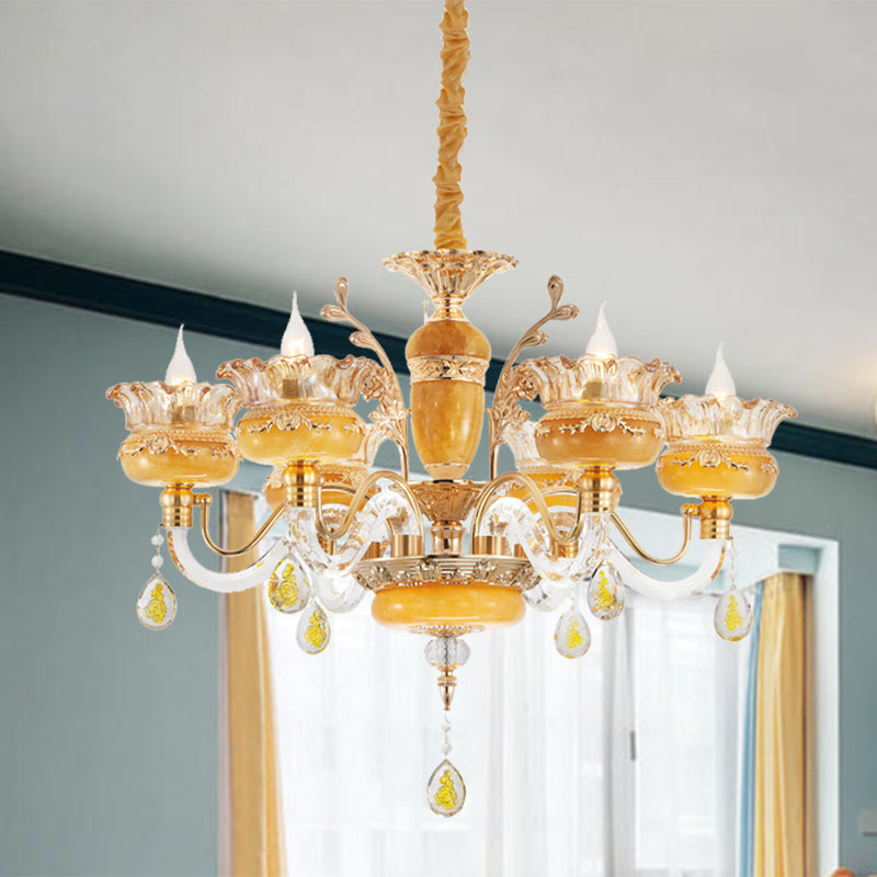 Modern Flower Shaped Chandelier Lighting Fixture Clear Crystal 6/8 Lights Bedroom Drop Pendant Clearhalo 'Ceiling Lights' 'Chandeliers' Lighting' options 278349