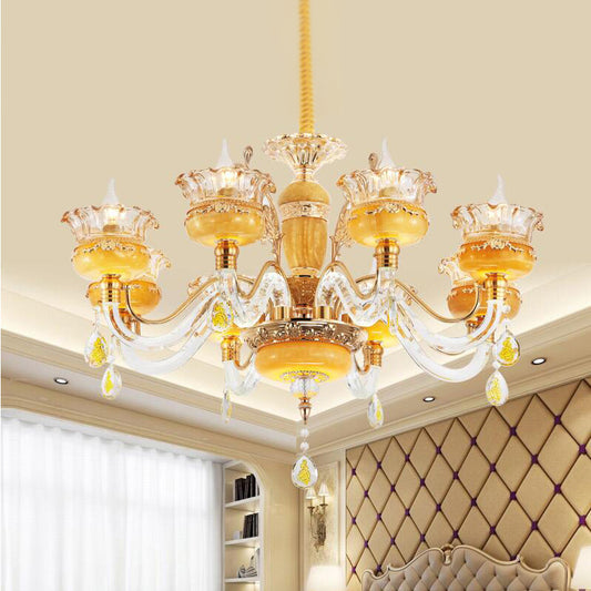 Modern Flower Shaped Chandelier Lighting Fixture Clear Crystal 6/8 Lights Bedroom Drop Pendant Clearhalo 'Ceiling Lights' 'Chandeliers' Lighting' options 278355