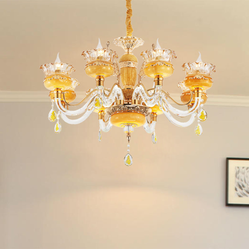 Modern Flower Shaped Chandelier Lighting Fixture Clear Crystal 6/8 Lights Bedroom Drop Pendant Clearhalo 'Ceiling Lights' 'Chandeliers' Lighting' options 278356