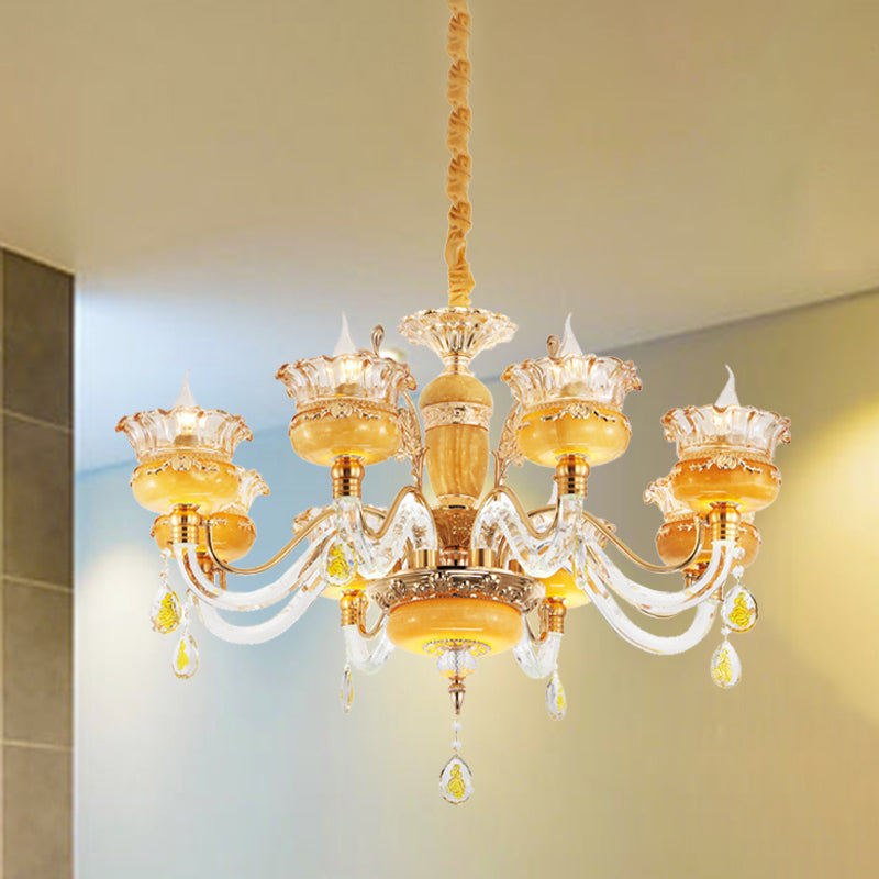 Modern Flower Shaped Chandelier Lighting Fixture Clear Crystal 6/8 Lights Bedroom Drop Pendant Clearhalo 'Ceiling Lights' 'Chandeliers' Lighting' options 278357