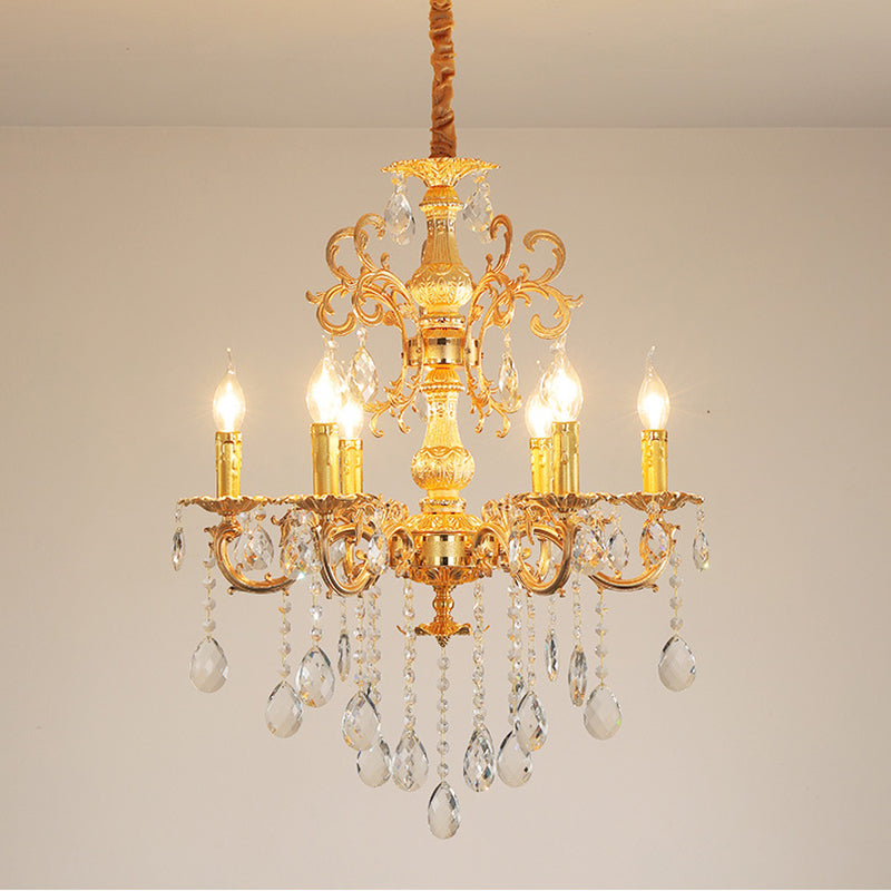 Contemporary Candle Chandelier Lamp Crystal 6/8 Lights Bedroom Pendant Light Fixture in Gold Clearhalo 'Ceiling Lights' 'Chandeliers' Lighting' options 278363