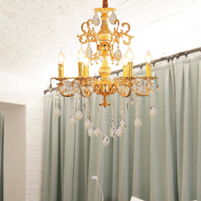 Contemporary Candle Chandelier Lamp Crystal 6/8 Lights Bedroom Pendant Light Fixture in Gold Clearhalo 'Ceiling Lights' 'Chandeliers' Lighting' options 278364