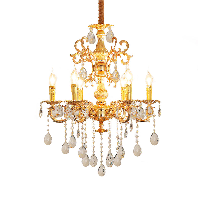 Contemporary Candle Chandelier Lamp Crystal 6/8 Lights Bedroom Pendant Light Fixture in Gold Clearhalo 'Ceiling Lights' 'Chandeliers' Lighting' options 278366