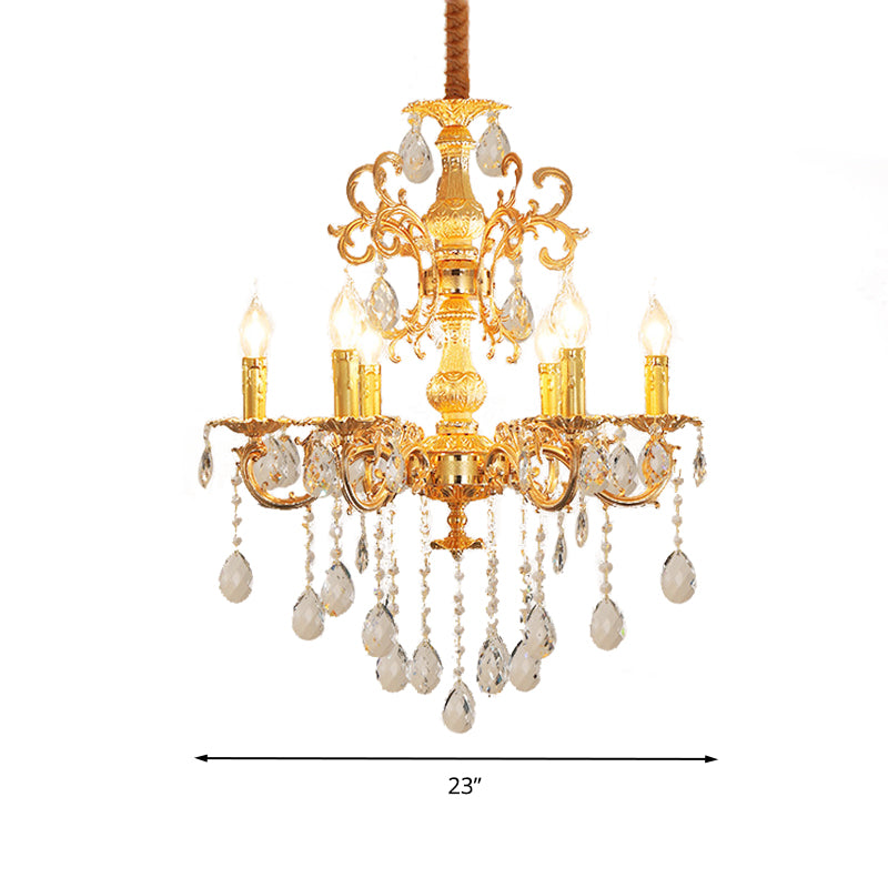 Contemporary Candle Chandelier Lamp Crystal 6/8 Lights Bedroom Pendant Light Fixture in Gold Clearhalo 'Ceiling Lights' 'Chandeliers' Lighting' options 278367