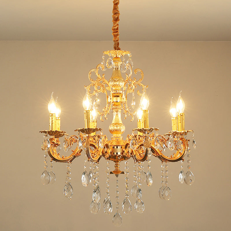 Contemporary Candle Chandelier Lamp Crystal 6/8 Lights Bedroom Pendant Light Fixture in Gold Clearhalo 'Ceiling Lights' 'Chandeliers' Lighting' options 278368