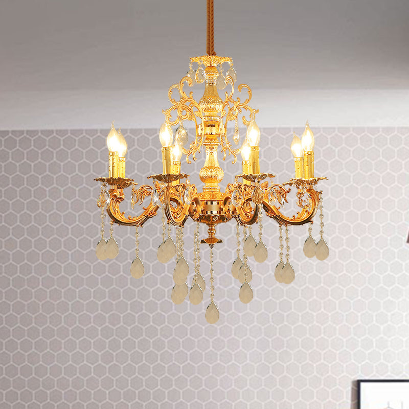 Contemporary Candle Chandelier Lamp Crystal 6/8 Lights Bedroom Pendant Light Fixture in Gold Clearhalo 'Ceiling Lights' 'Chandeliers' Lighting' options 278369