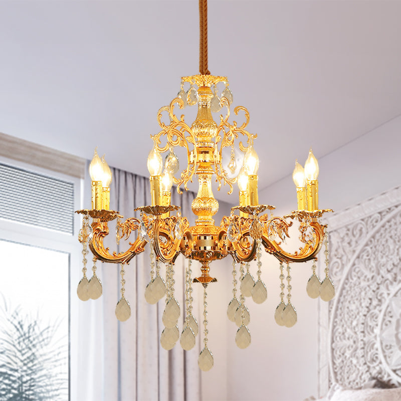 Contemporary Candle Chandelier Lamp Crystal 6/8 Lights Bedroom Pendant Light Fixture in Gold Clearhalo 'Ceiling Lights' 'Chandeliers' Lighting' options 278370