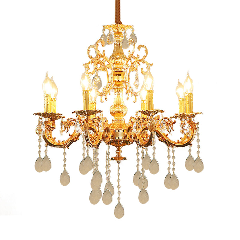 Contemporary Candle Chandelier Lamp Crystal 6/8 Lights Bedroom Pendant Light Fixture in Gold Clearhalo 'Ceiling Lights' 'Chandeliers' Lighting' options 278372