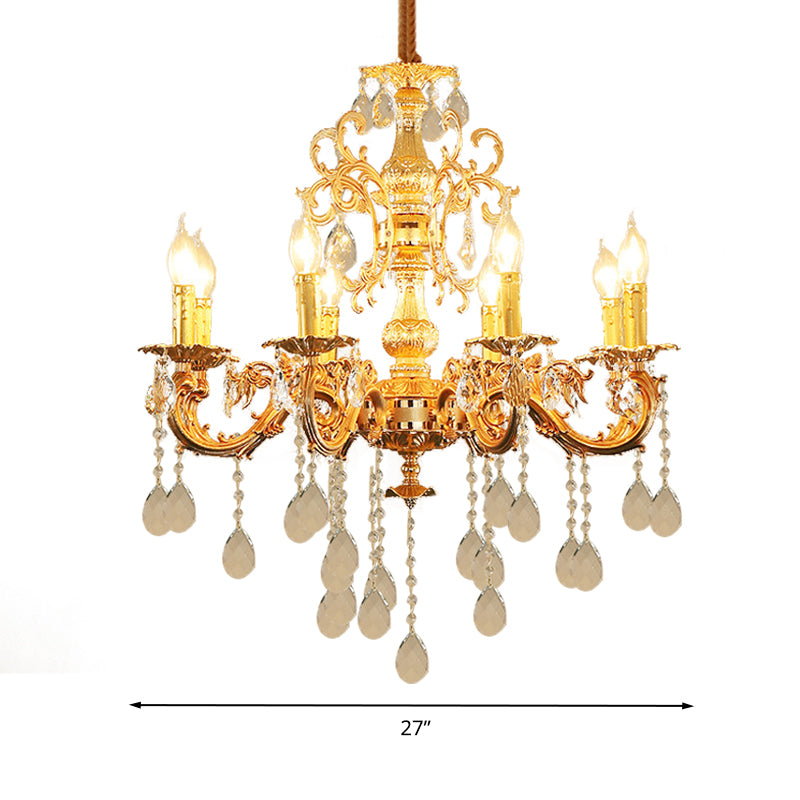 Contemporary Candle Chandelier Lamp Crystal 6/8 Lights Bedroom Pendant Light Fixture in Gold Clearhalo 'Ceiling Lights' 'Chandeliers' Lighting' options 278373