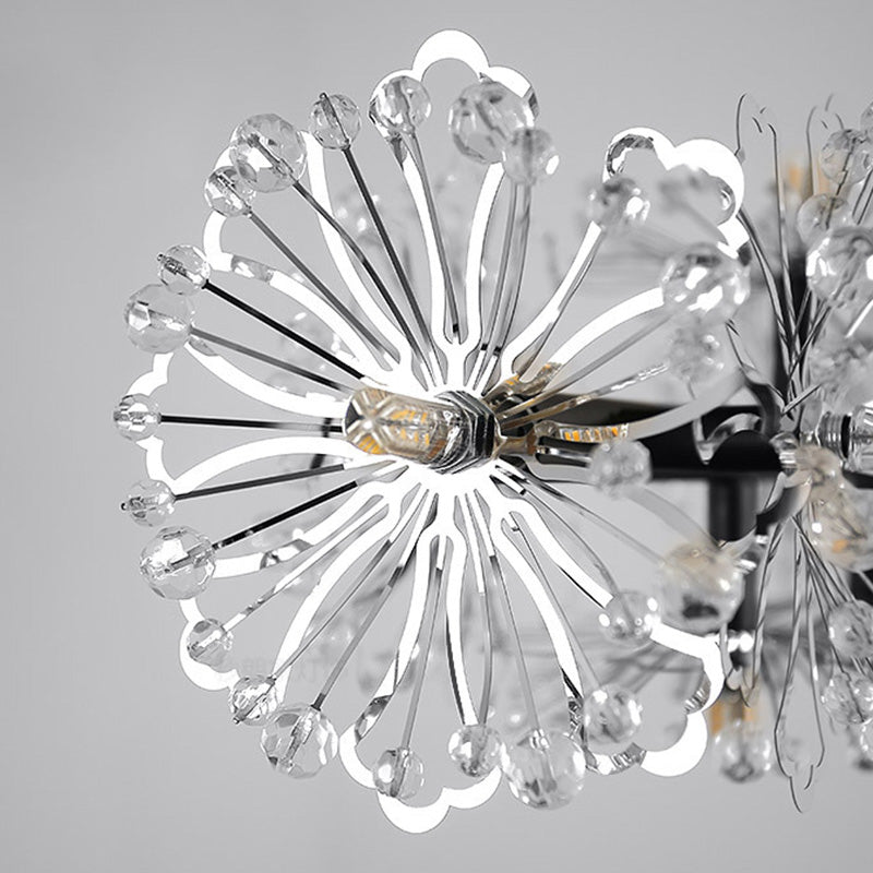 Flower Living Room Hanging Light Fixture Crystal Beaded 15 Heads Contemporary Chandelier Lamp in Black Clearhalo 'Ceiling Lights' 'Chandeliers' 'Modern Chandeliers' 'Modern' Lighting' 278385