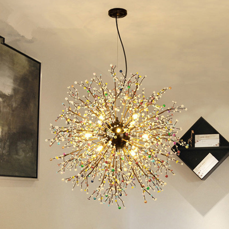 23.5"/31.5" Wide Starburst Chandelier Lighting Modernism Crystal Beaded 8/12 Lights White/Red and Green Suspension Light Red-Green Clearhalo 'Ceiling Lights' 'Chandeliers' 'Modern Chandeliers' 'Modern' Lighting' 278386