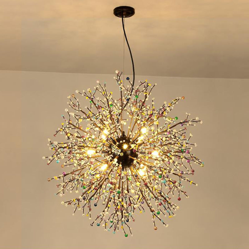 23.5"/31.5" Wide Starburst Chandelier Lighting Modernism Crystal Beaded 8/12 Lights White/Red and Green Suspension Light Clearhalo 'Ceiling Lights' 'Chandeliers' 'Modern Chandeliers' 'Modern' Lighting' 278387