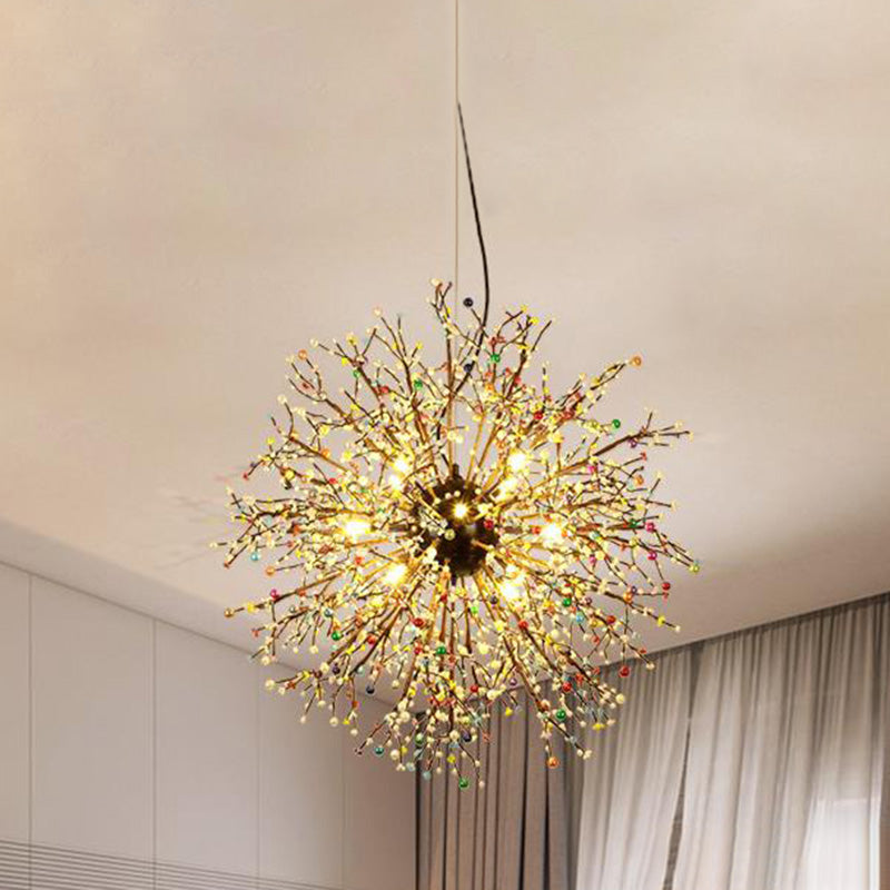 23.5"/31.5" Wide Starburst Chandelier Lighting Modernism Crystal Beaded 8/12 Lights White/Red and Green Suspension Light Clearhalo 'Ceiling Lights' 'Chandeliers' 'Modern Chandeliers' 'Modern' Lighting' 278388