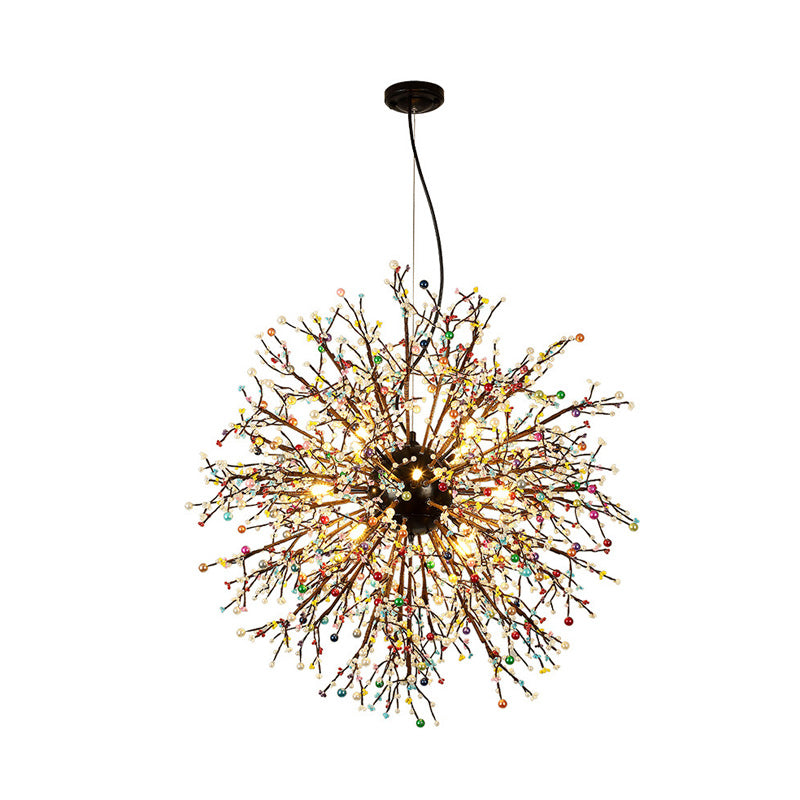 23.5"/31.5" Wide Starburst Chandelier Lighting Modernism Crystal Beaded 8/12 Lights White/Red and Green Suspension Light Clearhalo 'Ceiling Lights' 'Chandeliers' 'Modern Chandeliers' 'Modern' Lighting' 278390