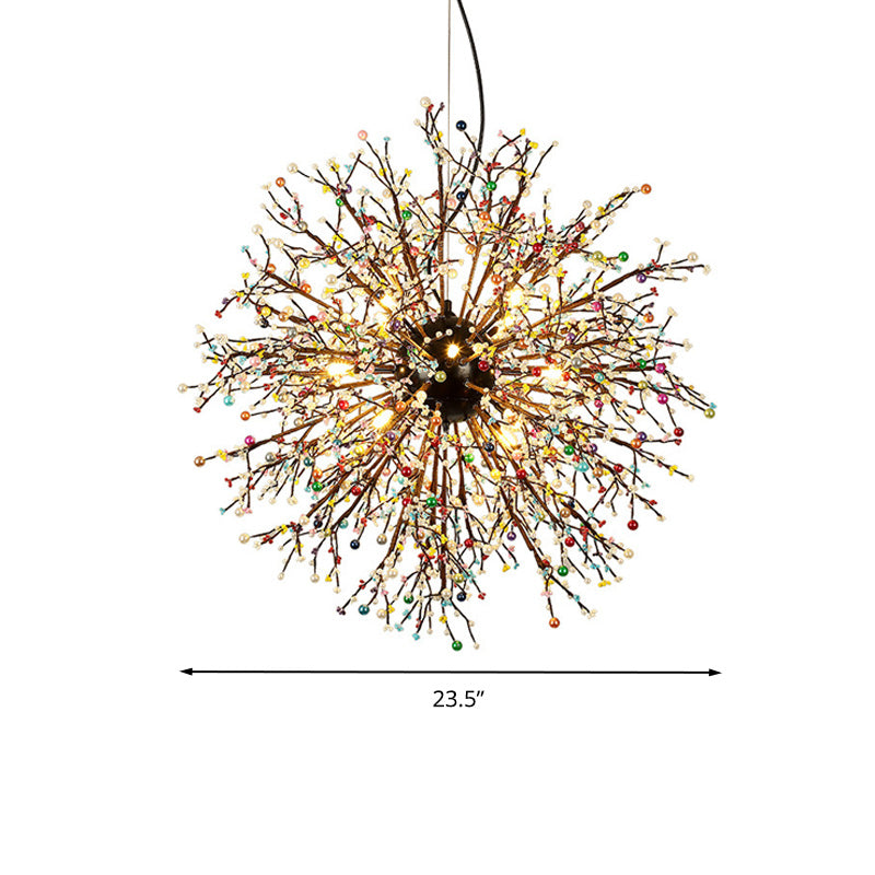 23.5"/31.5" Wide Starburst Chandelier Lighting Modernism Crystal Beaded 8/12 Lights White/Red and Green Suspension Light Clearhalo 'Ceiling Lights' 'Chandeliers' 'Modern Chandeliers' 'Modern' Lighting' 278391