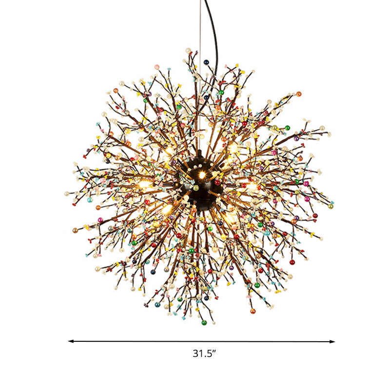 23.5"/31.5" Wide Starburst Chandelier Lighting Modernism Crystal Beaded 8/12 Lights White/Red and Green Suspension Light Clearhalo 'Ceiling Lights' 'Chandeliers' 'Modern Chandeliers' 'Modern' Lighting' 278392