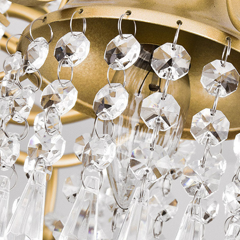 Gold Bell Chandelier Minimalist 7/9 Lights Crystal Beaded Strand Hanging Lamp Kit for Living Room Clearhalo 'Ceiling Lights' 'Chandeliers' Lighting' options 278419