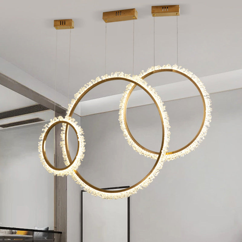 Loop Crystal Beaded Pendant Chandelier Modernism Gold 16"/23.5"/31.5" Wide LED Hanging Lamp Kit, Warm/White/Natural Light Gold Warm Clearhalo 'Ceiling Lights' 'Chandeliers' 'Modern Chandeliers' 'Modern' Lighting' 278441