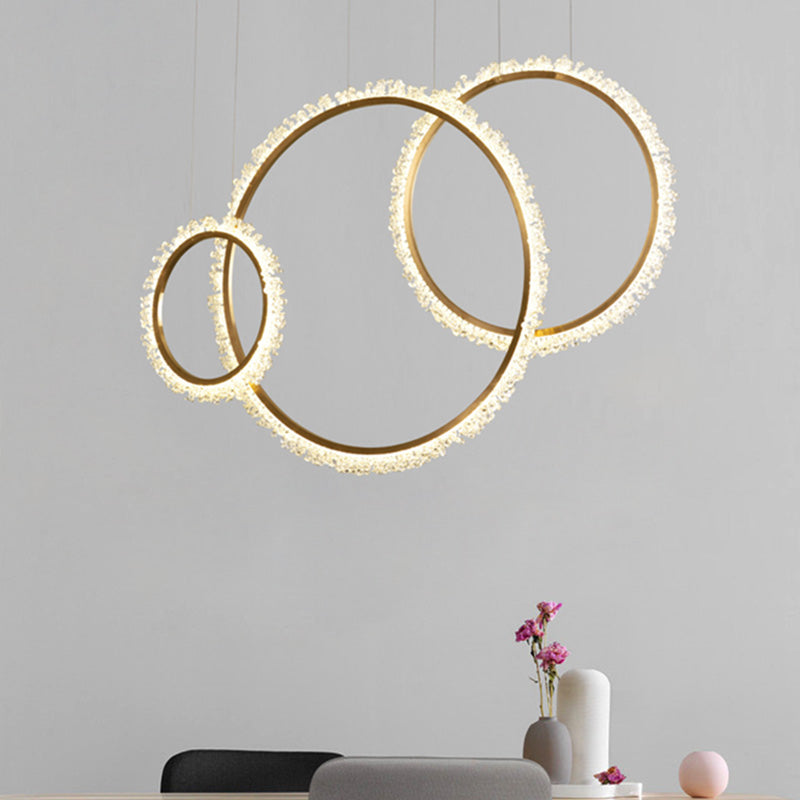 Loop Crystal Beaded Pendant Chandelier Modernism Gold 16"/23.5"/31.5" Wide LED Hanging Lamp Kit, Warm/White/Natural Light Gold Remote Control Stepless Dimming Clearhalo 'Ceiling Lights' 'Chandeliers' 'Modern Chandeliers' 'Modern' Lighting' 278442