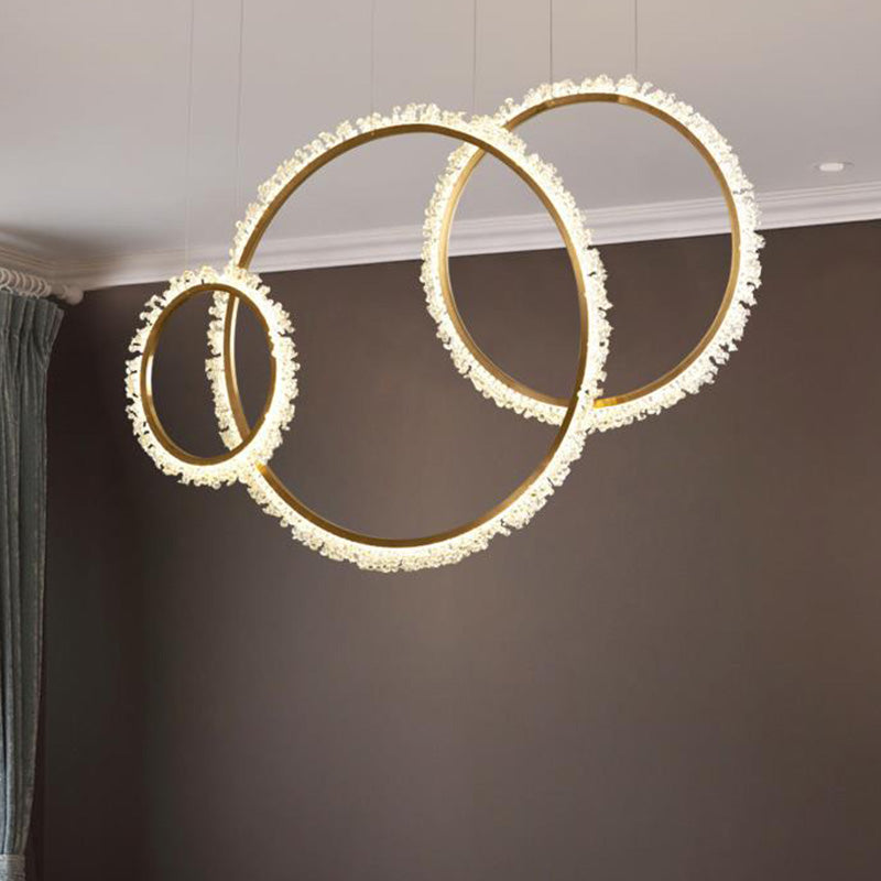 Loop Crystal Beaded Pendant Chandelier Modernism Gold 16"/23.5"/31.5" Wide LED Hanging Lamp Kit, Warm/White/Natural Light Gold White Clearhalo 'Ceiling Lights' 'Chandeliers' 'Modern Chandeliers' 'Modern' Lighting' 278443