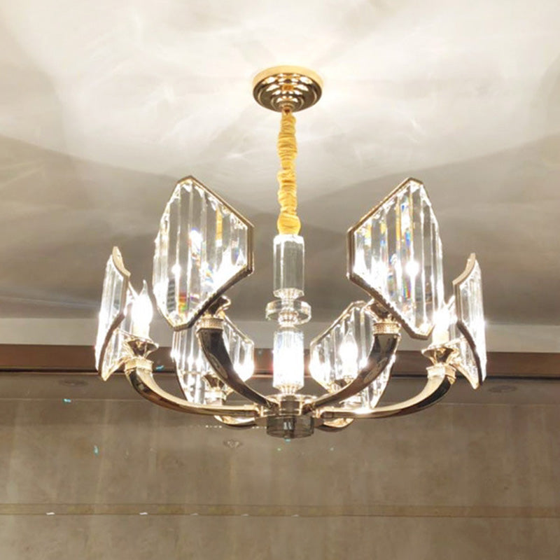 Sputnik Chandelier Light Simple Three Sided Crystal 6 Heads Gold Pendant Ceiling Light Clearhalo 'Ceiling Lights' 'Chandeliers' 'Modern Chandeliers' 'Modern' Lighting' 278458