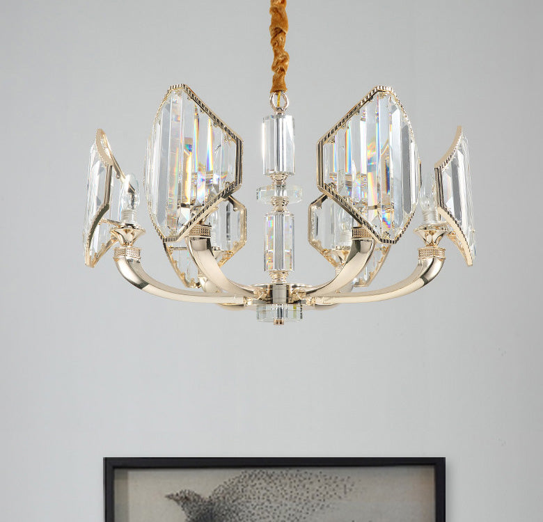 Sputnik Chandelier Light Simple Three Sided Crystal 6 Heads Gold Pendant Ceiling Light Clearhalo 'Ceiling Lights' 'Chandeliers' 'Modern Chandeliers' 'Modern' Lighting' 278459