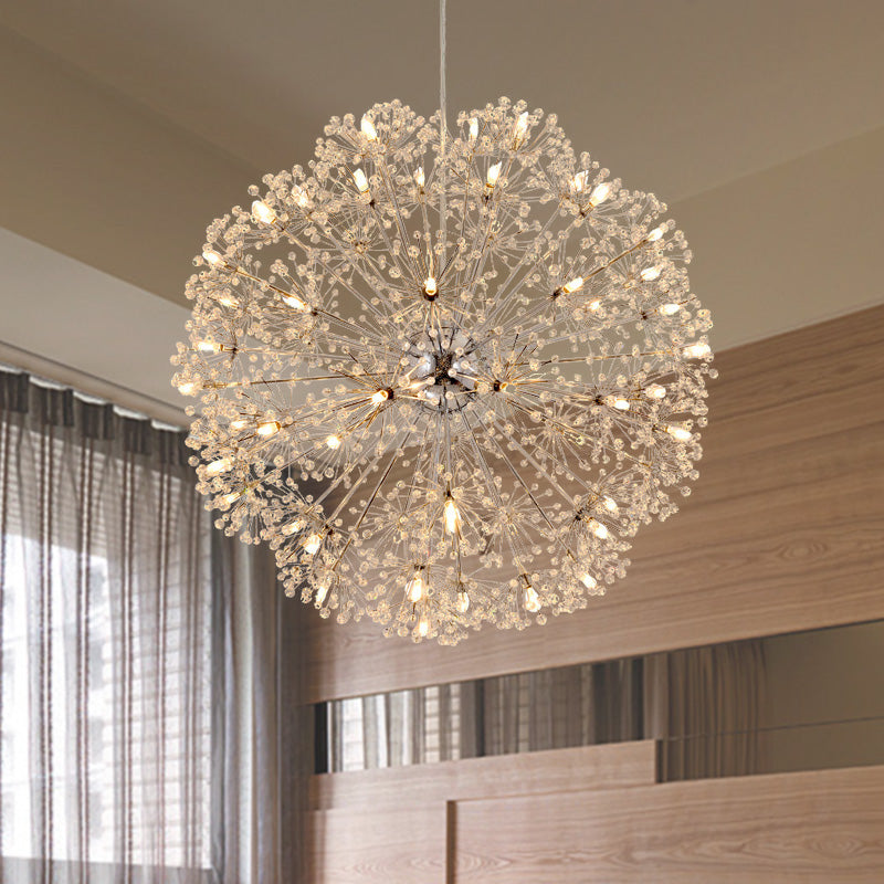 Crystal Sputnik Chandelier Pendant Light Simple 24/32 Lights Ceiling Lamp in Silver 32 Silver Clearhalo 'Ceiling Lights' 'Chandeliers' Lighting' options 278470_25268aed-6a39-4432-ae05-e1248d2480da