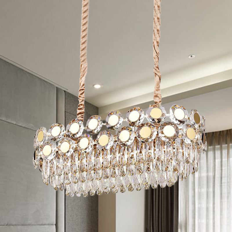 Oval Faceted Crystal Island Light Postmodern 12 Heads Gold Suspension Lighting Fixture Gold Clearhalo 'Ceiling Lights' 'Island Lights' Lighting' 278484