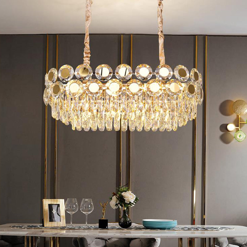 Oval Faceted Crystal Island Light Postmodern 12 Heads Gold Suspension Lighting Fixture Clearhalo 'Ceiling Lights' 'Island Lights' Lighting' 278487