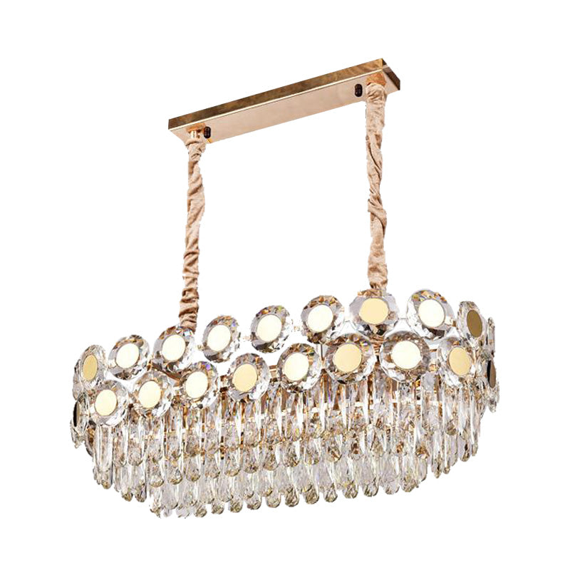 Oval Faceted Crystal Island Light Postmodern 12 Heads Gold Suspension Lighting Fixture Clearhalo 'Ceiling Lights' 'Island Lights' Lighting' 278488