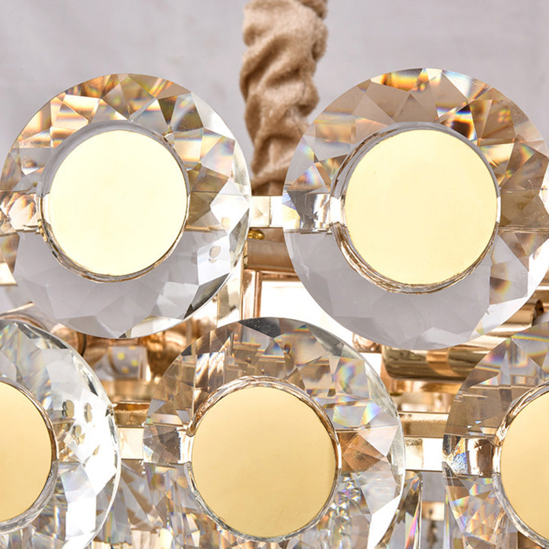 Oval Faceted Crystal Island Light Postmodern 12 Heads Gold Suspension Lighting Fixture Clearhalo 'Ceiling Lights' 'Island Lights' Lighting' 278490