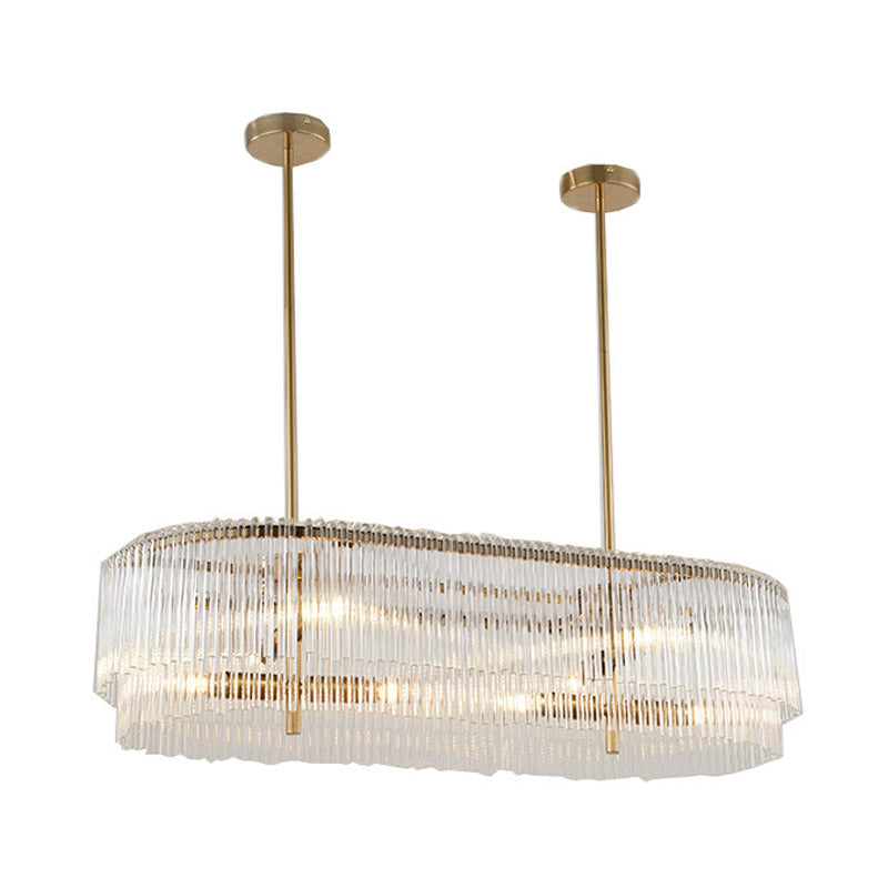 Brass Oval Island Lamp Postmodern 12 Lights Crystal Rod Hanging Ceiling Light for Dining Room Clearhalo 'Ceiling Lights' 'Island Lights' Lighting' 278495