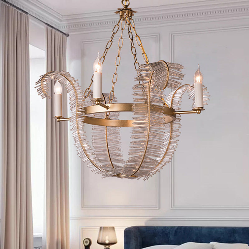 Crystal Candle-Style Hanging Chandelier Simple 4 Lights Brass Pedant Lighting for Bedroom Clearhalo 'Ceiling Lights' 'Chandeliers' Lighting' options 278512