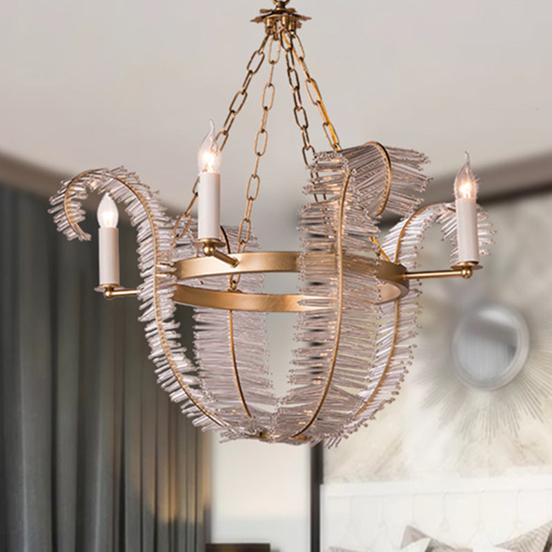 Crystal Candle-Style Hanging Chandelier Simple 4 Lights Brass Pedant Lighting for Bedroom Clearhalo 'Ceiling Lights' 'Chandeliers' Lighting' options 278513