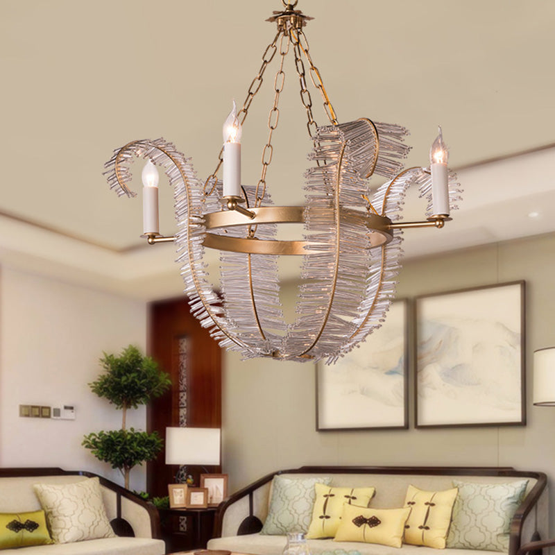 Crystal Candle-Style Hanging Chandelier Simple 4 Lights Brass Pedant Lighting for Bedroom Clearhalo 'Ceiling Lights' 'Chandeliers' Lighting' options 278514