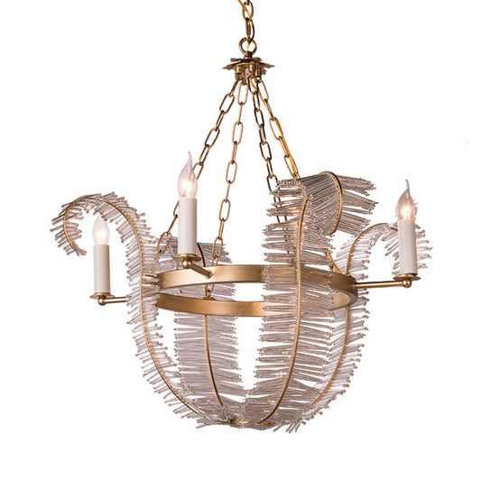 Crystal Candle-Style Hanging Chandelier Simple 4 Lights Brass Pedant Lighting for Bedroom Clearhalo 'Ceiling Lights' 'Chandeliers' Lighting' options 278516