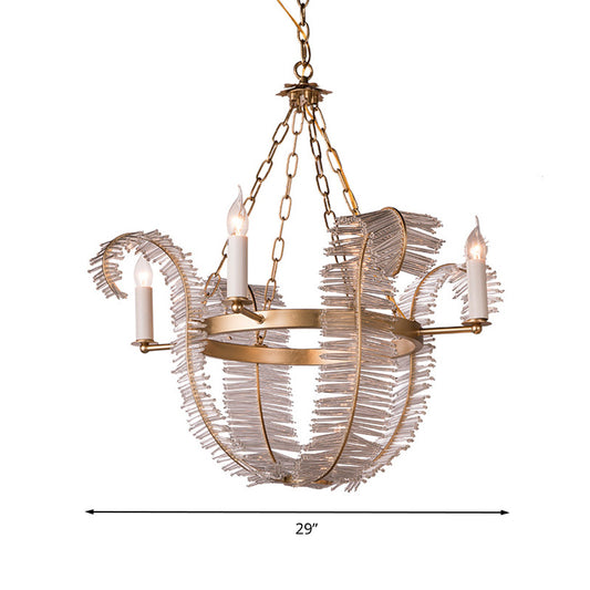 Crystal Candle-Style Hanging Chandelier Simple 4 Lights Brass Pedant Lighting for Bedroom Clearhalo 'Ceiling Lights' 'Chandeliers' Lighting' options 278517